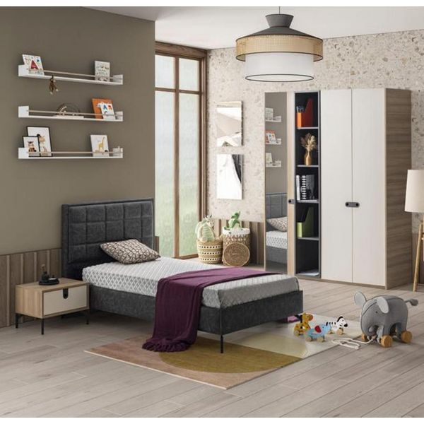 Set Letto Comodino Armadio Design Moderno Camera Dei Bambini Elegante 3 Pezzi-image