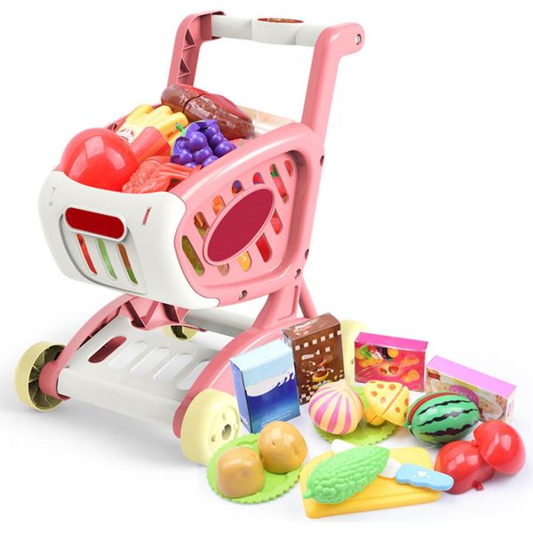 Carrello Della Spesa Per Bambini, Frutta, Verdura, Cibo, Educativo, Giocattolo Per La Spesa Illuminato In Rosa-image