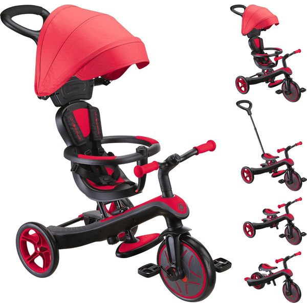 Globber Explorer Trike 4In1 - Passeggino, Triciclo E Balance Bike, 10/8,5 Pollici, Sedile In Tpr, Regolabile In Altezza, Rosso-image