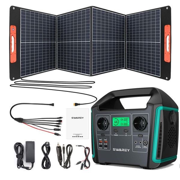 Swarey S1000 1000W(1500W Di Picco) Power Station Generatore Solare Con Pannello Solare Da 100W, Caricatore Powerbank PD65W Tipo-C 725,76Wh-image