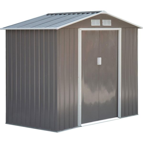 Capanno Per Attrezzi Casetta Da Giardino Con Telaio Del Pavimento E Porte Scorrevoli, Resistente Alle Intemperie, Acciaio, Verde Chiaro, 213X130X185Cm-image