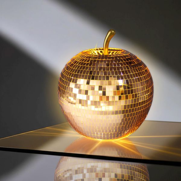Mela Led In Vetro Da Discoteca 16 Cm - Bronzo - Frutta Decorativa In Stile Palla Da Discoteca Con Timer-image