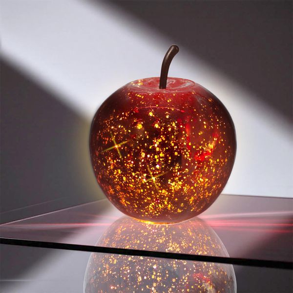Mela Led In Vetro Crepla 16 Cm - Rosso Metallizzato - Frutta Decorativa In Vetro Crepla-image