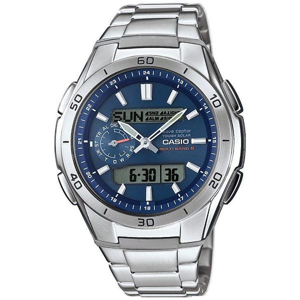 Funkchronograph Casio Funk, Blau (Silberfarben), Armbanduhren, Herren, Solaruhr, Armbanduhr, Digitaluhr,Edelstahlarmband, Bis 10 Bar Wasserd.-image