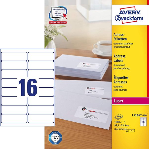 Avery Zweckform Quickpeel Etichette Per Indirizzi 99,1 X 33,9 Mm Bianco 1.600 Etichette-image