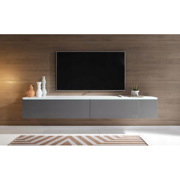 Tavolino Per Tv Ceriee 180 - Bianco / Grigio Lucido-image