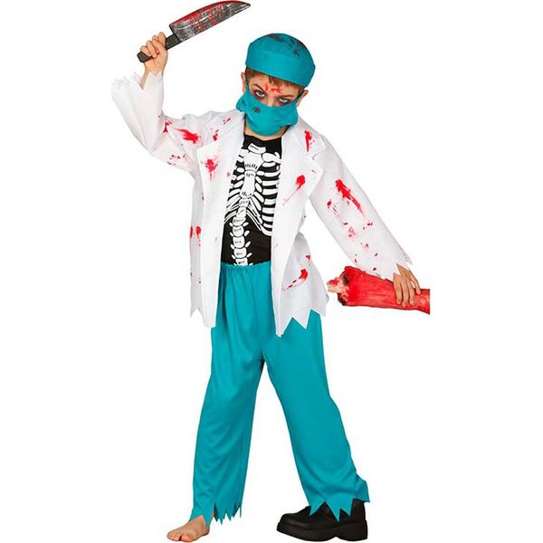 Dottore Zombie Halloween Bambini Costume Dottore Horror Spaventoso Vestito Chirurgo Casa Infestata Camice Medico, Taglia: 110/116 Colore: Blu-image