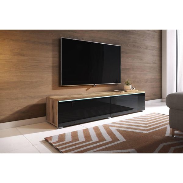 Tavolino Per Tv Cerie 140 - Rovere Wotan / Nero Lucido-image