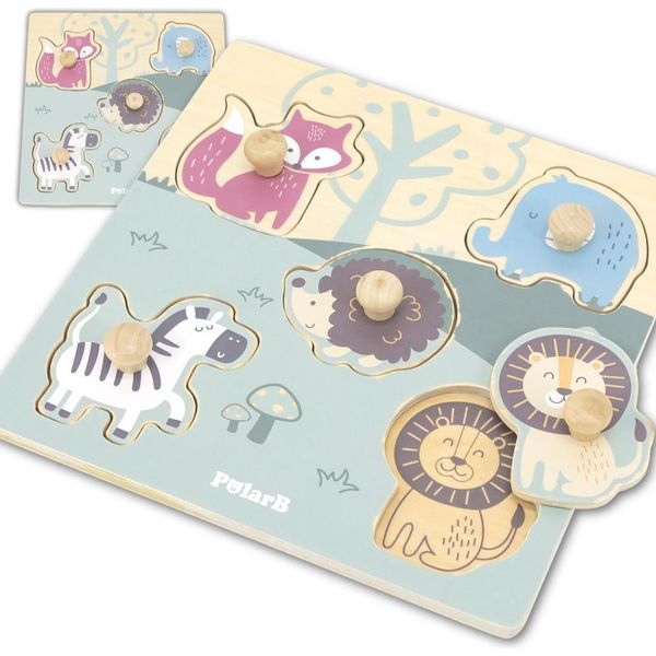 Viga Polarb, Puzzle In Legno Con Animali E Chiodini-image