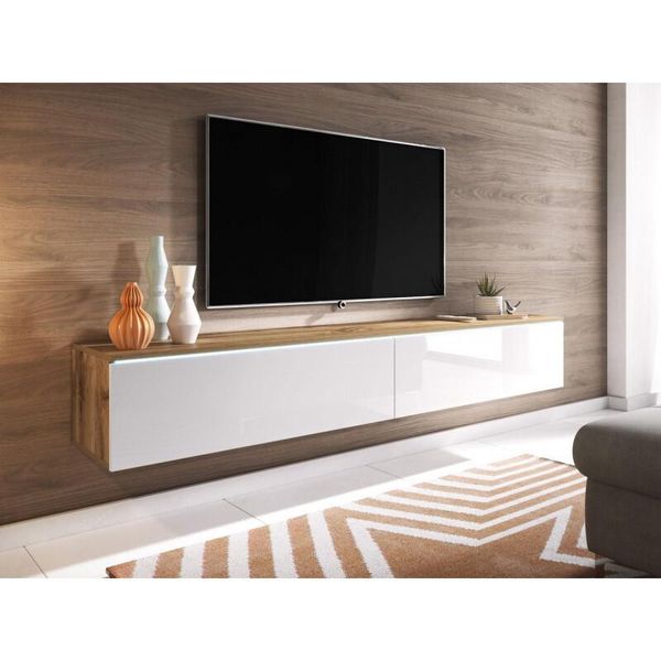 Armadietto Tv Con Illuminazione A Led 180 Cm Willa D – Rovere Wotan / Bianco Lucido-image