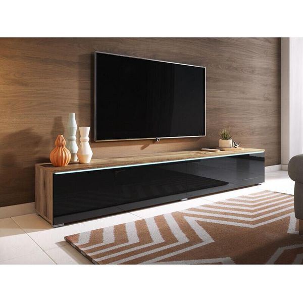 Armadietto Tv Con Illuminazione A Led 180 Cm Willa D – Rovere Wotan / Nero Lucido-image