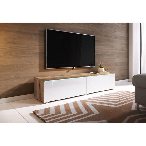 Armadietto Tv Con Illuminazione A Led 140 Cm Willa D – Rovere Wotan / Bianco Lucido-image