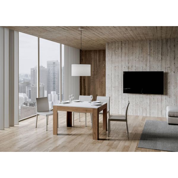 Itamoby - Tavolo Allungabile 120/180X90 Cm Bibi Mix Piano Bianco Frassino - Base Quercia Natura-image