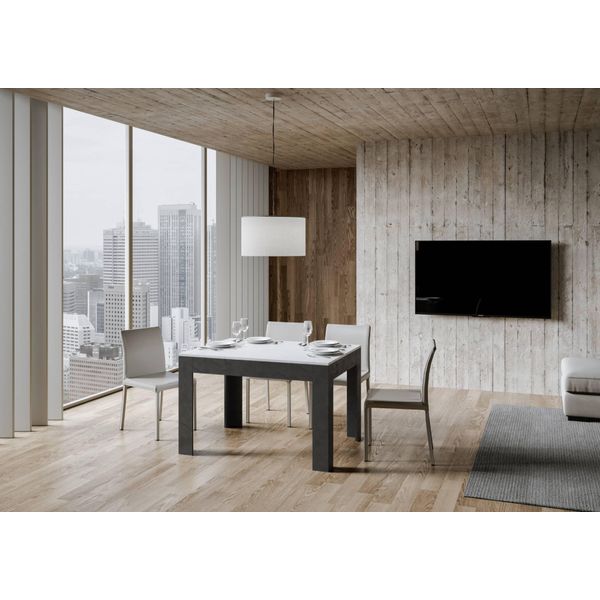 Itamoby - Tavolo Allungabile 120/180X90 Cm Bibi Mix Piano Bianco Spatolato - Base Antracite Spatolato-image