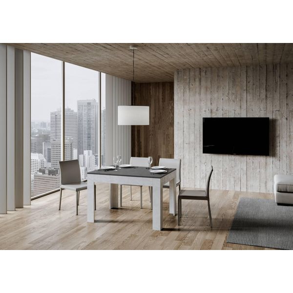 Itamoby - Tavolo Allungabile 120/180X90 Cm Bibi Mix Piano Antracite Spatolato - Base Bianco Spatolato-image
