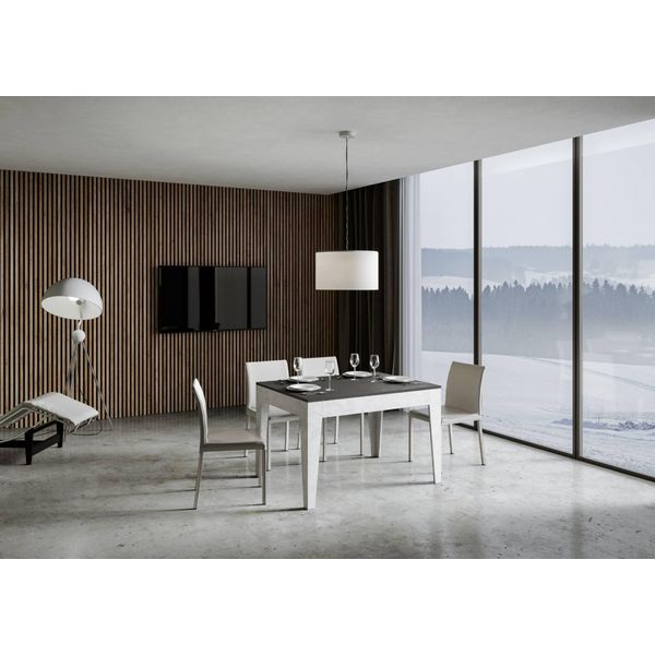 Itamoby - Tavolo Allungabile 120/180X90 Cm Cico Mix Piano Antracite Spatolato - Base Bianco Spatolato-image
