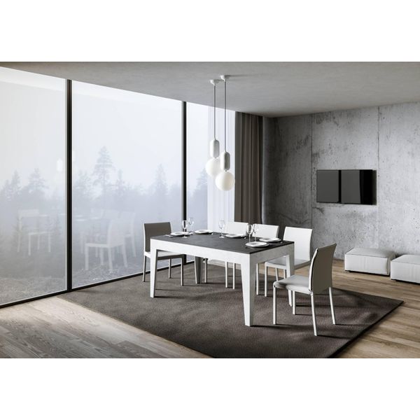 Itamoby - Tavolo Allungabile 160/220X90 Cm Cico Mix Piano Antracite Spatolato - Base Bianco Spatolato-image