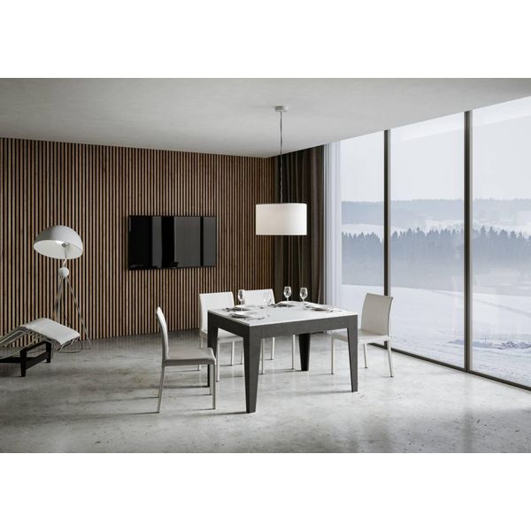 Itamoby - Tavolo Allungabile 120/180X90 Cm Cico Mix Piano Bianco Spatolato - Base Antracite Spatolato-image