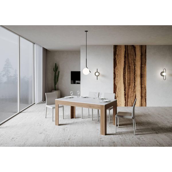 Itamoby - Tavolo Allungabile 160/220X90 Cm Bibi Mix Piano Bianco Frassino - Base Quercia Natura-image