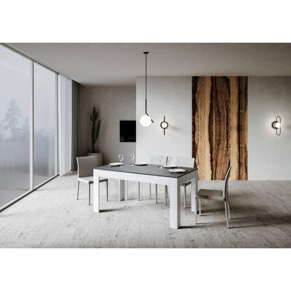 Itamoby - Tavolo Allungabile 160/220X90 Cm Bibi Mix Piano Antracite Spatolato - Base Bianco Spatolato-image
