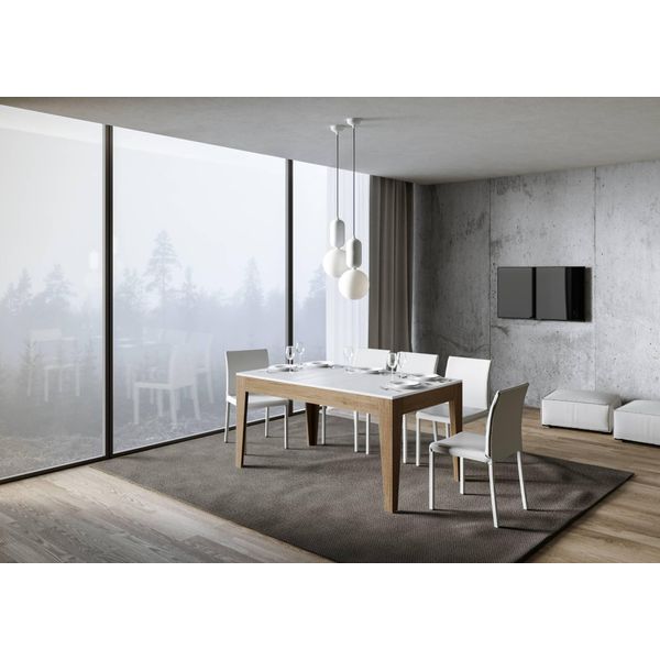 Itamoby - Tavolo Allungabile 160/220X90 Cm Cico Mix Piano Bianco Frassino - Base Quercia Natura-image