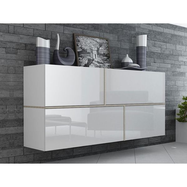 Cassettiera Sospesa Betania – Bianco / Bianco Lucido / Rovere Sonoma-image
