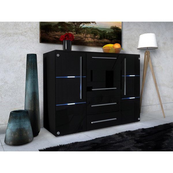 Cassettiera Combinata Con Illuminazione A Led Antrim – Nero / Nero Lucido-image