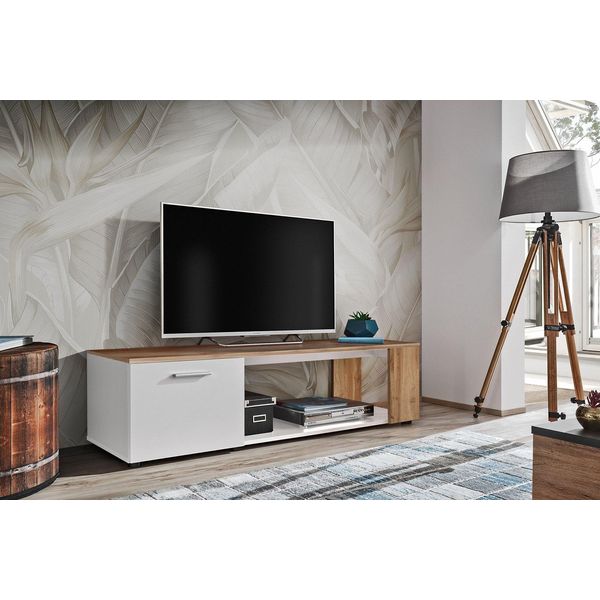 Tavolino Per Tv Basilie - Bianco / Rovere Wotan-image