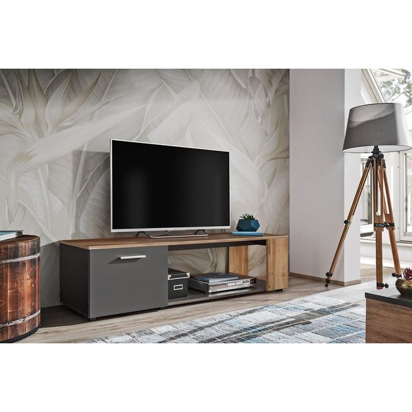 Tavolino Per Tv Basilie - Nero / Rovere Wotan-image