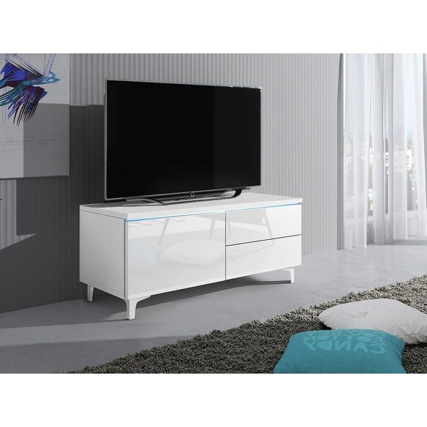 Tavolino Per Tv Su Gambe Con Illuminazione A Led Ferns 11 - Bianco / Bianco Lucido, Sinistro-image