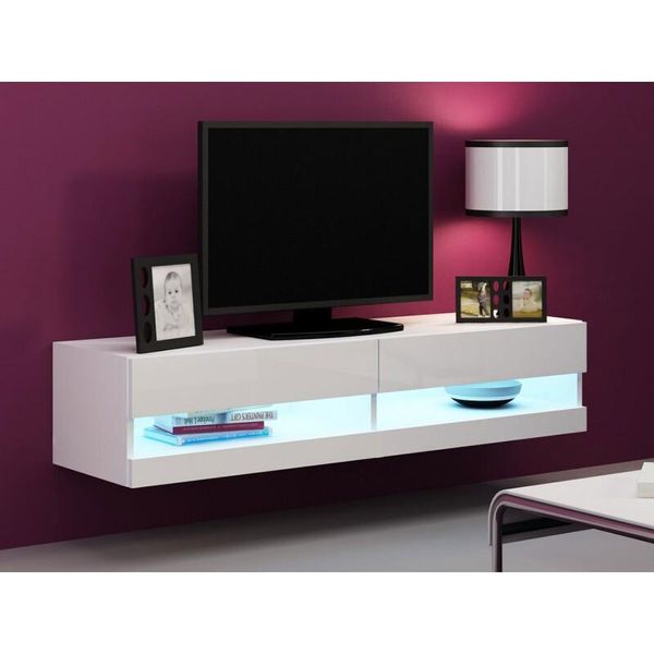 Tavolino Per Tv Con Illuminazione A Led Bianca 140 Cm Ashton 1 - Bianco / Bianco Lucido-image