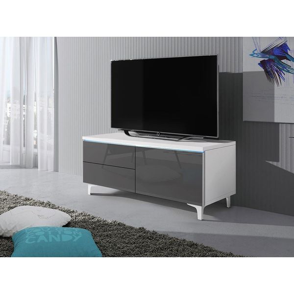 Tavolino Per Tv Su Gambe Con Illuminazione A Led Ferns 11 - Bianco / Grigio Lucido, Destro-image