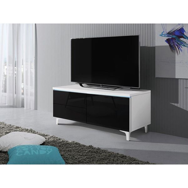 Tavolino Per Tv Su Gambe Con Illuminazione A Led Ferns 11 - Bianco / Nero Lucido, Destro-image