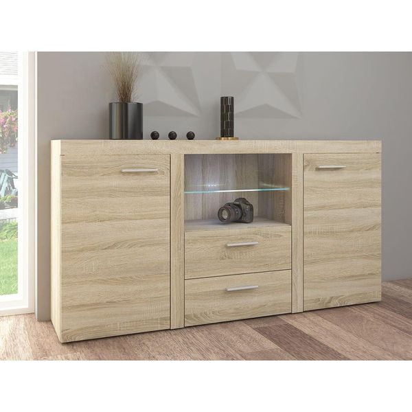 Cassettiera Combinata Moderna Con Illuminazione A Led Thise - Rovere Sonoma-image