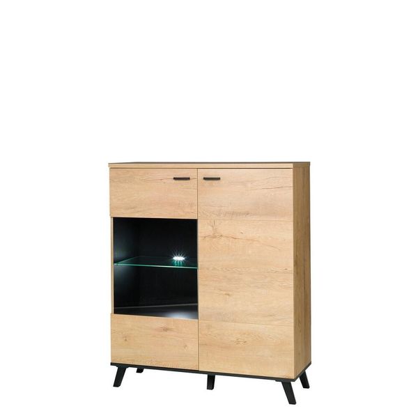 Cassettiera Vetrata Con Illuminazione A Led Yuna 2 - Rovere Lefkas / Nero-image
