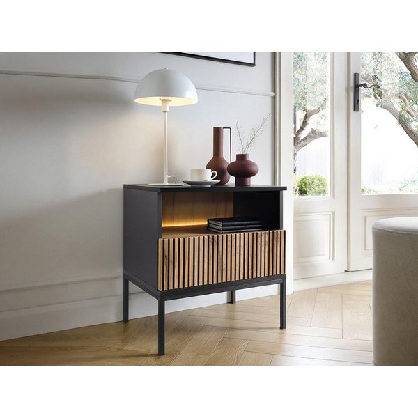 Comodino Rhome - Rovere Wotan / Grafite Nero + Illuminazione Led Gratuita-image