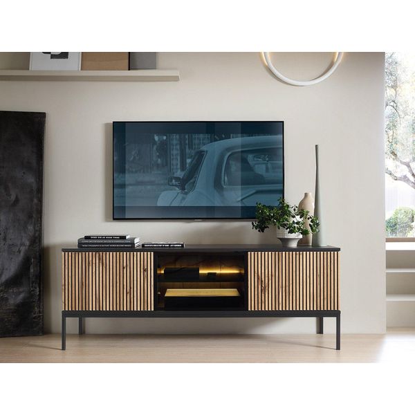 Mobile Tv Rhome - Rovere Wotan / Grafite Nero + Illuminazione Led Gratuita-image