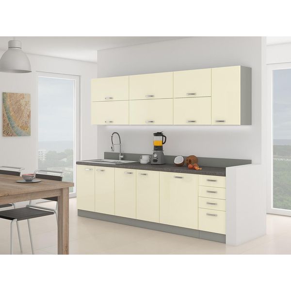 Mobile Cucina 260/260 Cm Shan 4 - Grigio / Crema Lucido + Lavello Gratis-image