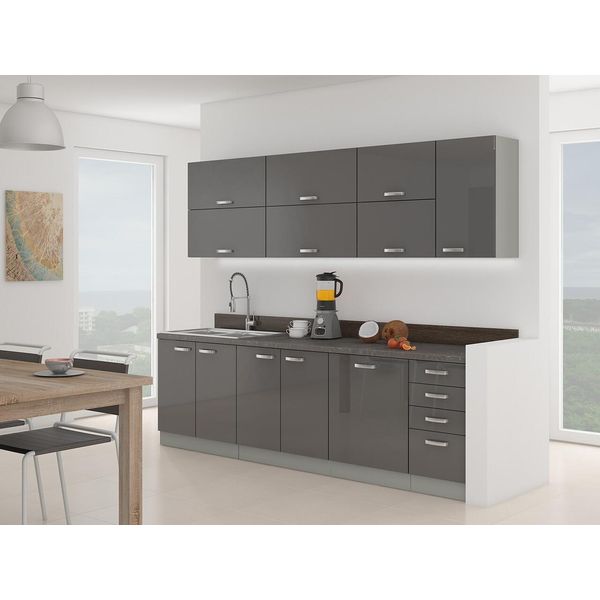 Cucina 260/260 Cm Rong 4 - Grigio/Grigio Lucido + Led E Lavello Gratis-image