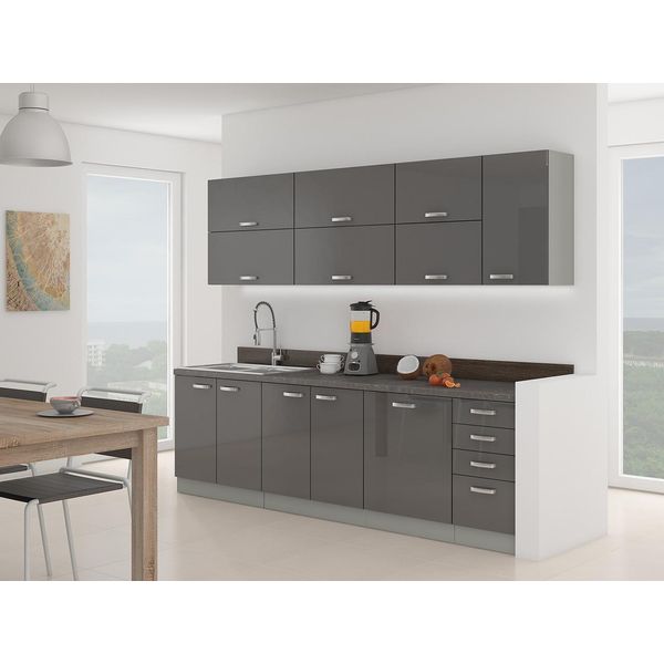 Cucina 260/260 Cm Rong 4 - Grigio / Grigio Lucido + Credenza Gratis-image
