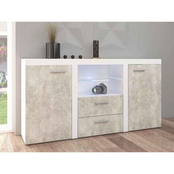 Cassettiera Combinata Con Illuminazione A Led Thise - Cemento / Bianco-image