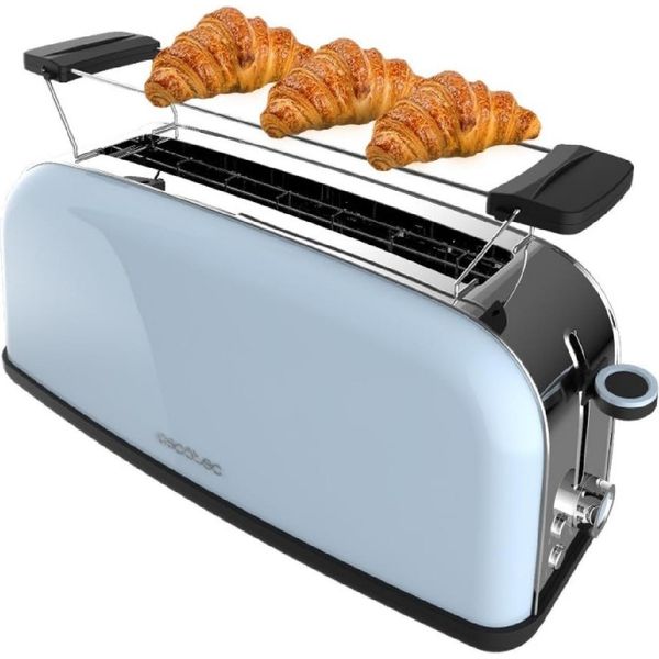 Cecotec Tostapane Verticale 1 Fessura Lunga 850 Blu Lunga. 850 W, 2 Fette Di Pane, Fessura Larga 3,8 Cm, Porta Panini E Vassoio Raccogli Briciole, Acciaio Inox, Blu-image