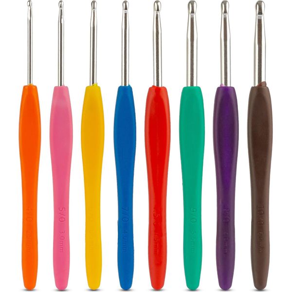 Qy Set Di Ganci Per Uncinetto - Set Di 8 Pezzi Per Uncinetto - Uncinetto Con Impugnatura Morbida In Gomma - Ganci Per Uncinetto In Alluminio Ergonomici Anche Per Principianti E Bambini - Uncinetto - Bambini-image