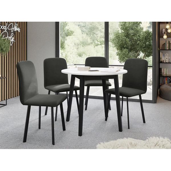 Tavolo Da Pranzo Rotondo Piccolo 90 Cm Diament 2 - Bianco / Nero-image