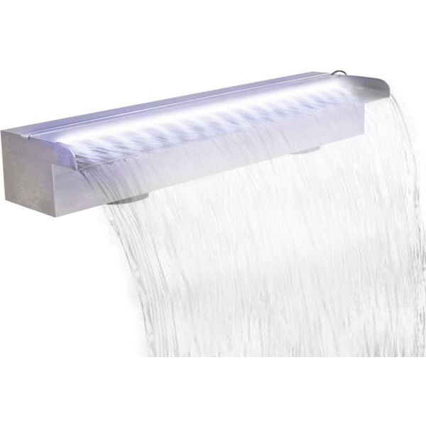 The Living Store Fontana A Cascata Per Piscina Con Led Rettangolare In Acciaio Inox 60 Cm-image