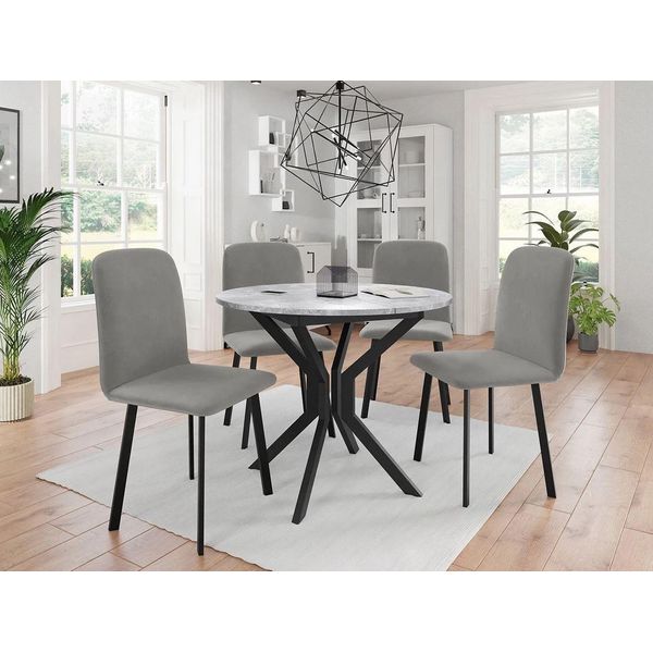 Tavolo Da Pranzo Rotondo Piccolo 90 Cm Diament 1 - Marmo Grigio / Nero-image