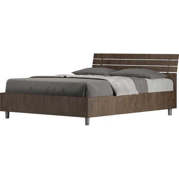 Ityhome - Letto Matrimoniale Francese Senza Rete 140X190 Testata Inclinata Con Doghe Noce Ankel-image