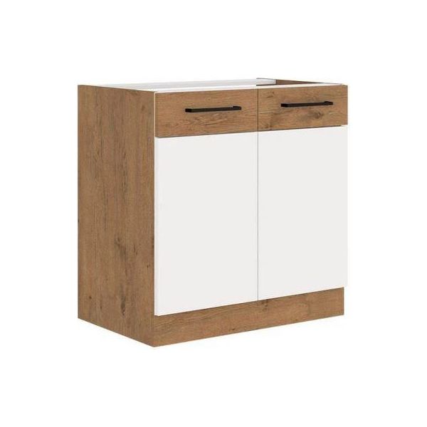 Mobile Sottolavello Cucina 80 Cm Zhilan - Rovere Lancelot / Bianco Lucido + Lavello Gratis-image