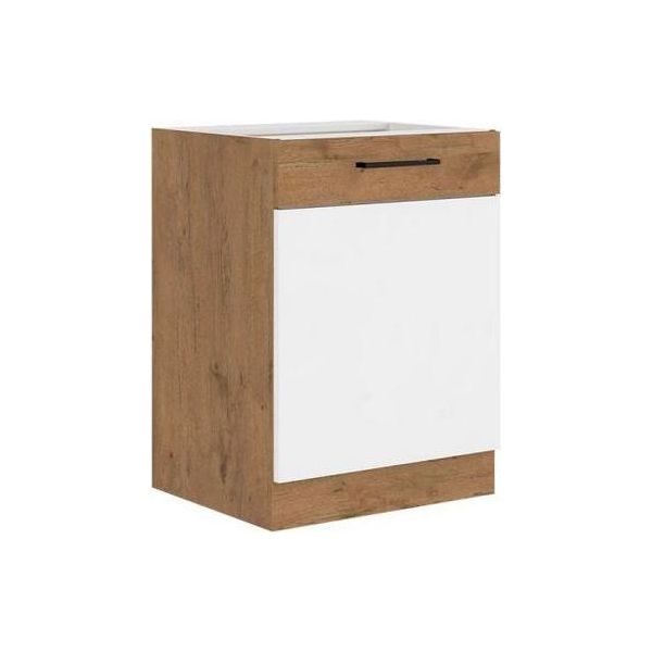 Mobile Cucina Basso Con Anta Singola 60 Cm Zhilan - Rovere Lancelot / Bianco Lucido-image