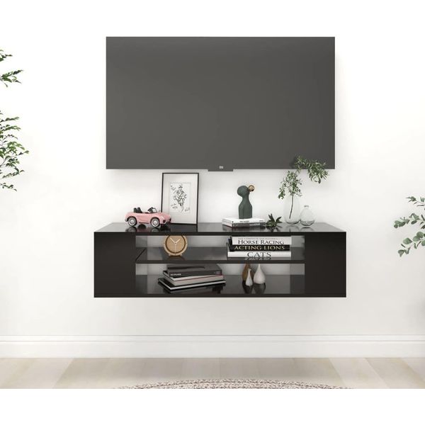 The Living Store Parete Tv Nera 100X30X26,5 Cm Materiale In Legno-image